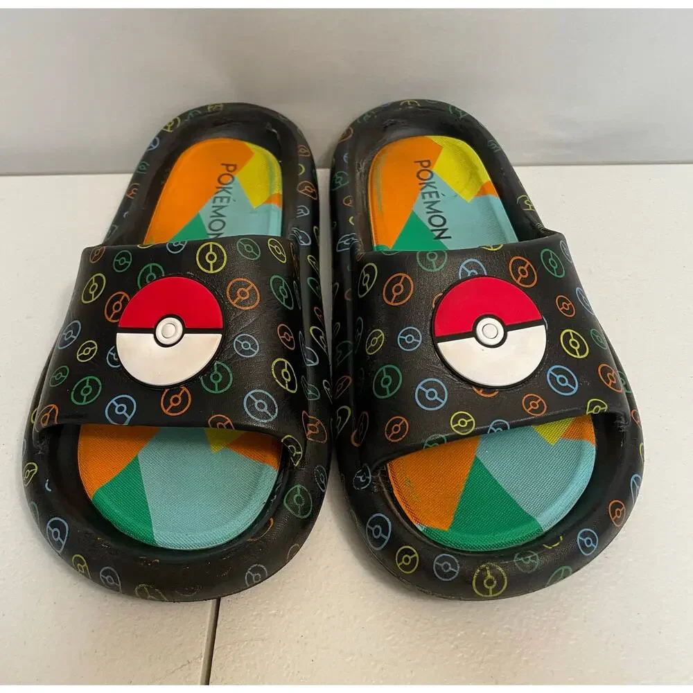 Pokemon Ground‎ up slip on Flip Flop black green 6 Unisex soft slides